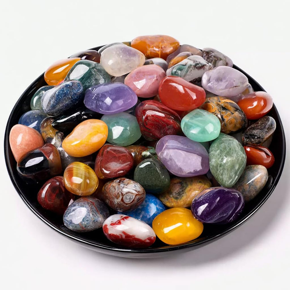 SigMntun polished healing crystals set in a wide-shot display for calm energy
