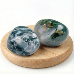 SigMntun polished moss agate stone, a 2-piece set for calming energy and decorative display.