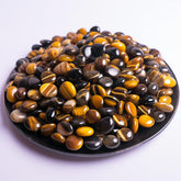 SigMntun polished Tiger Eye round chips showcase warm chatoyance for decor and crafts.