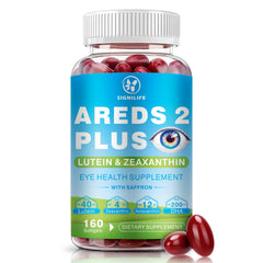 SIGNILIFE AREDS2+ eye vitamins bottle front showing daily eye support in a compact softgel