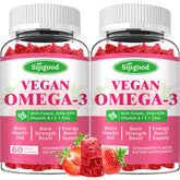 Sijigood Omega-3 Gummies bottle pouring shows vegan algae omega-3 for sustainable daily support.