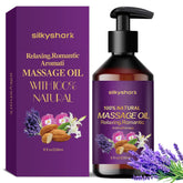 SilkyShark Lavender Massage Oil bottle for relaxing self care moments