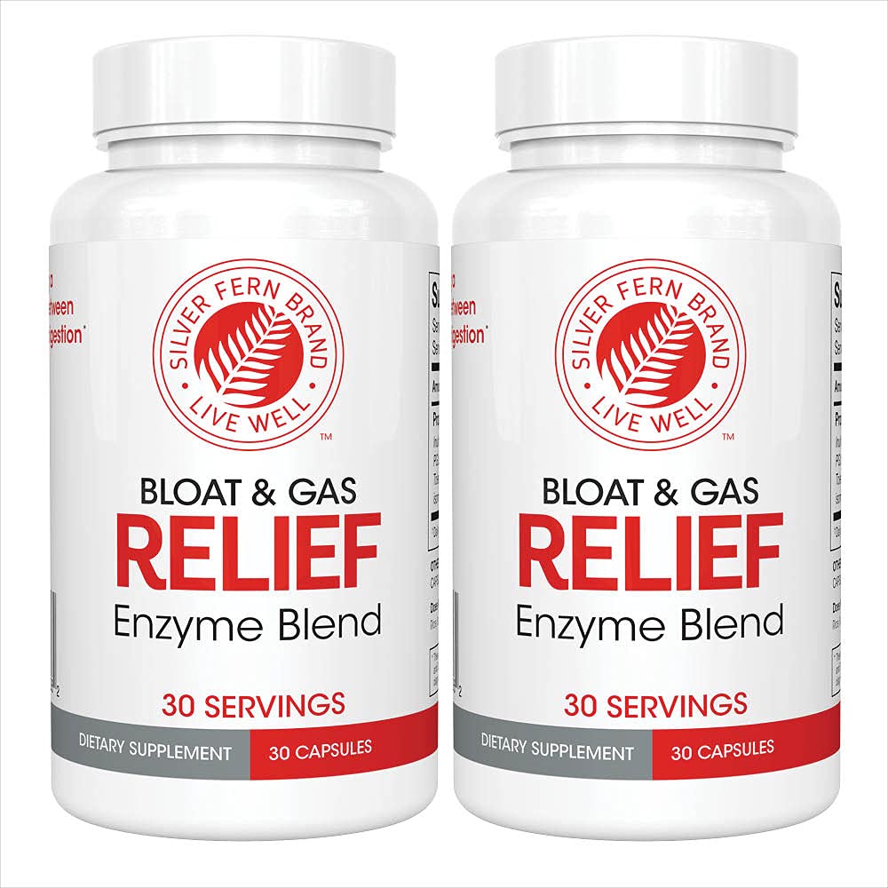 Silver Fern Bloat & Gas Relief bottle front with capsules for daily digestion support
