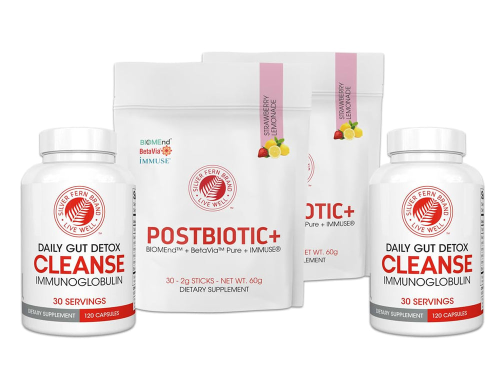 Silver Fern Postbiotic+ stick packs for convenient daily supplementation.