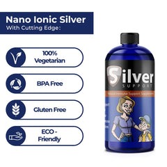 Silver Support label closeup shows product details and ingredients.