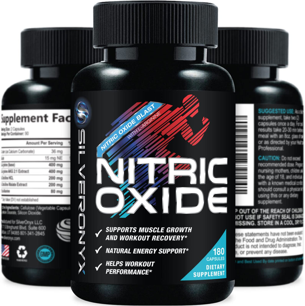 SilverOnyx Extra Strength Nitric Oxide bottle for enhanced workout endurance
