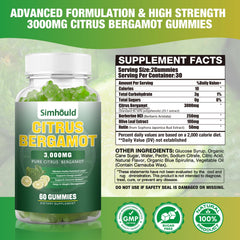 Simhould Citrus Bergamot Gummies bottle closeup shows vibrant lime color