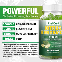 Simhould Citrus Bergamot Gummies ingredients label with bergamot, berberine, olive leaf
