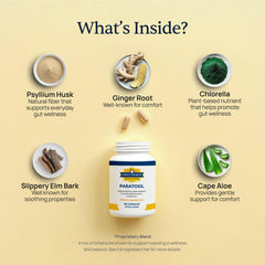 Slippery elm and aloe botanicals pictured for soothing routine.