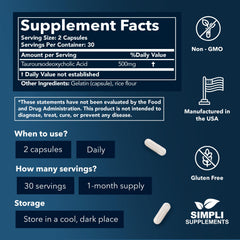Simpli Tudca 500mg capsules bottle side view emphasizing easy dosage