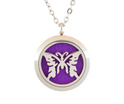 Simply Essential Solutions butterfly2 pendant close-up in stainless steel for daily aromatherapy