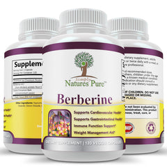 Label close-up on Simply Natures Pure Berberine HCl 500mg highlighting chromium and cinnamon