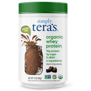Simply tera's Organic Whey Protein Powder jar with a clean label and 19g protein per serving.