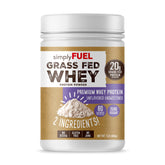 simplyFUEL whey unflavored bag showing clean ingredients for versatile shakes