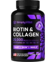 SimplyVital biotin-collagen bottle showcases premium hair and skin support