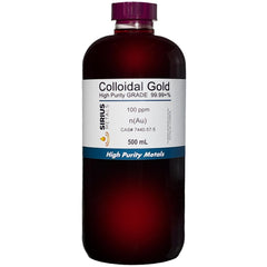 Sirius Metals true colloidal gold bottle on lab bench for precise nanoparticle work