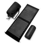 Sivan Health and Fitness acupressure mat and pillow set on neutral backdrop for full-body relief potential.