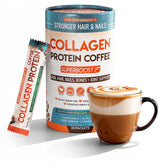Skinny Coffee SuperBoost bottle labeled with NSF-certified collagen, signaling clean energy.