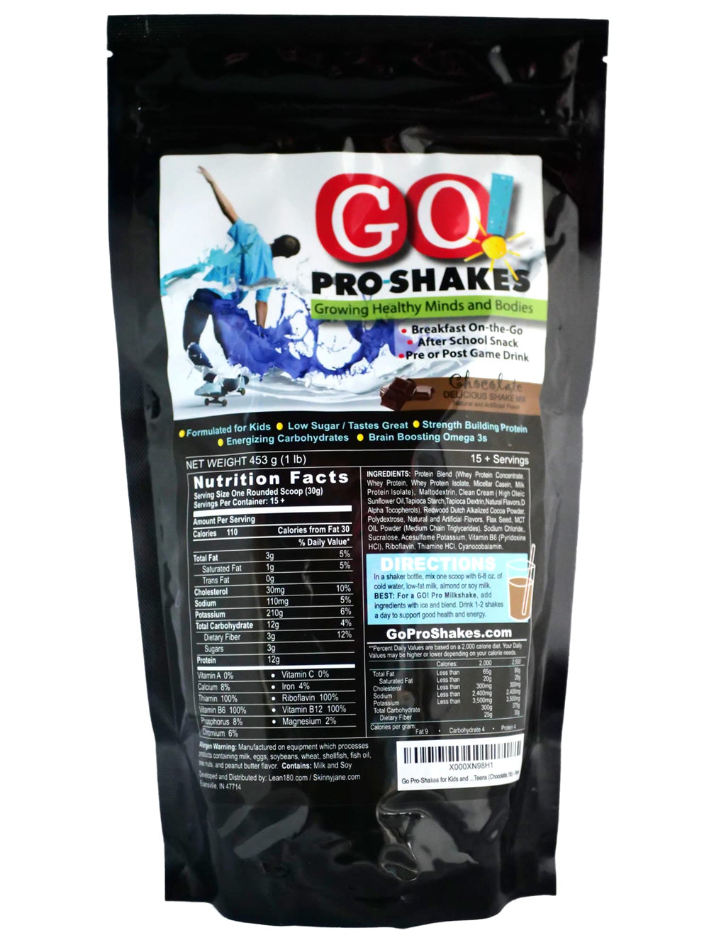 Skinny Jane GO Pro Shakes rich chocolate shake poured into a glass for a tasty snack