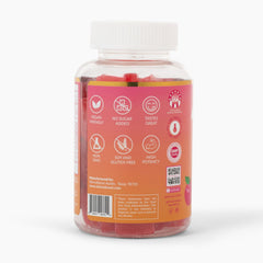 Gummies with pomegranate and beet juice flavor cues.