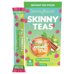 SkinnyBoost Skinny Teas Instant Tea Sticks packaging highlights a natural detox blend.