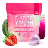 SkinnyFit Super Youth collagen bottle closeup for skin hydration and wellness support