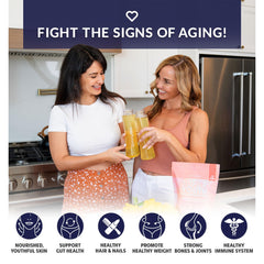 SkinnyFit Super Youth powder poured into glass showing collagen and probiotics