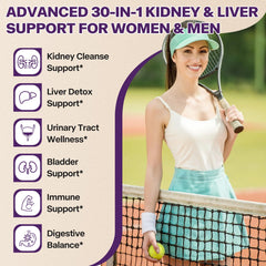 SKLIA liver and kidney support 30-in-1 bottle label close-up.