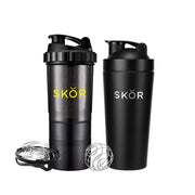 SKOR 28oz stainless steel shaker bottle with built in whisk for silky shakes