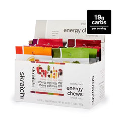 Close-up of Skratch Labs Energy Chews raspberries flavor for natural energy.