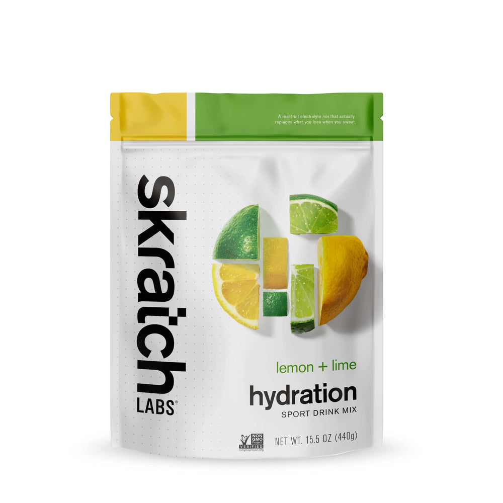 Skratch Labs Exercise Hydration Lemon Lime powder ready to pour for fast hydration.