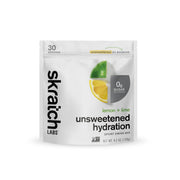 Skratch Labs Unsweetened Hydration bottle label shows real fruit hydration on the go