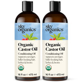 Sky Organics castor oil bottle pour nourishes scalp and hair.