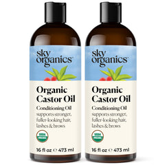 Sky Organics castor oil bottle pour nourishes scalp and hair.