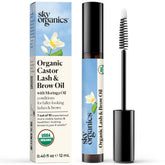 Sky Organics lash-brow oil bottle shows a botanical conditioning blend.