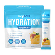 SkyMD Daily Hydration mango packets in a box for quick electrolyte support