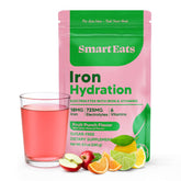 Smart Eats iron-electrolyte powder tub front for convenient hydration and iron support.