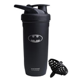 Smartshake Batman bottle close-up highlighting durable stainless steel for reliable daily hydration.