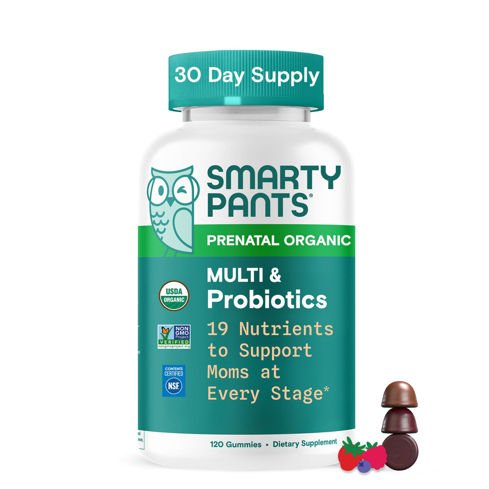 SmartyPants Organic Prenatal Gummies bottle pour for convenient daily serving