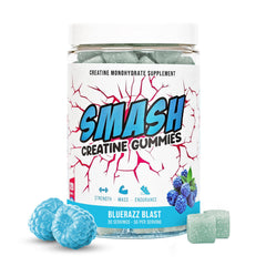 Smash Creatine Gummies bottle displaying a 5g dose for muscle support
