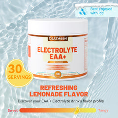 SmildeHeal EAAs electrolytes lemonade dissolving in water for a refreshing drink.