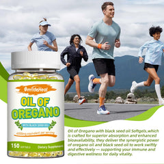 SmildeHeal oregano oil softgels label highlights strength and quality.