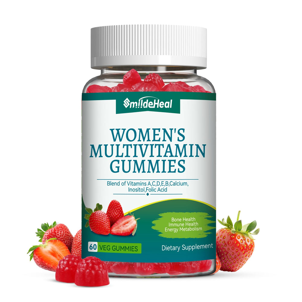 SmildeHeal Women Multivitamin Gummies strawberry bottle supports daily wellness.