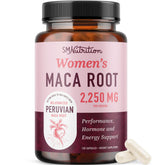 SMNutrition Maca root bottle showing red, black, and yellow powders for balanced energy.