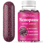 SMNutrition menopause beadlets bottle pour supports easy daily dosing for potential hot flash relief.