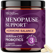 SMNutrition menopause probiotics bottle highlighting 50B CFU for gut and hormonal balance.