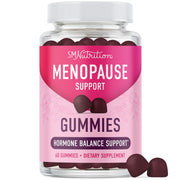 SMNutrition Menopause Support Gummies bottle label shows gluten-free vegetarian formula.