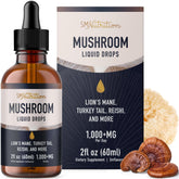 SMNutrition Mushrooms Liquid Drops bottle for cognitive support and daily focus.