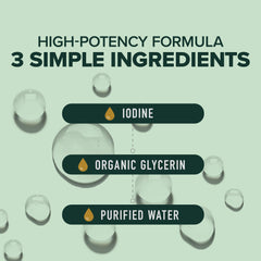 SMNutrition Iodine Drops dropper releasing measured dose for convenient use.