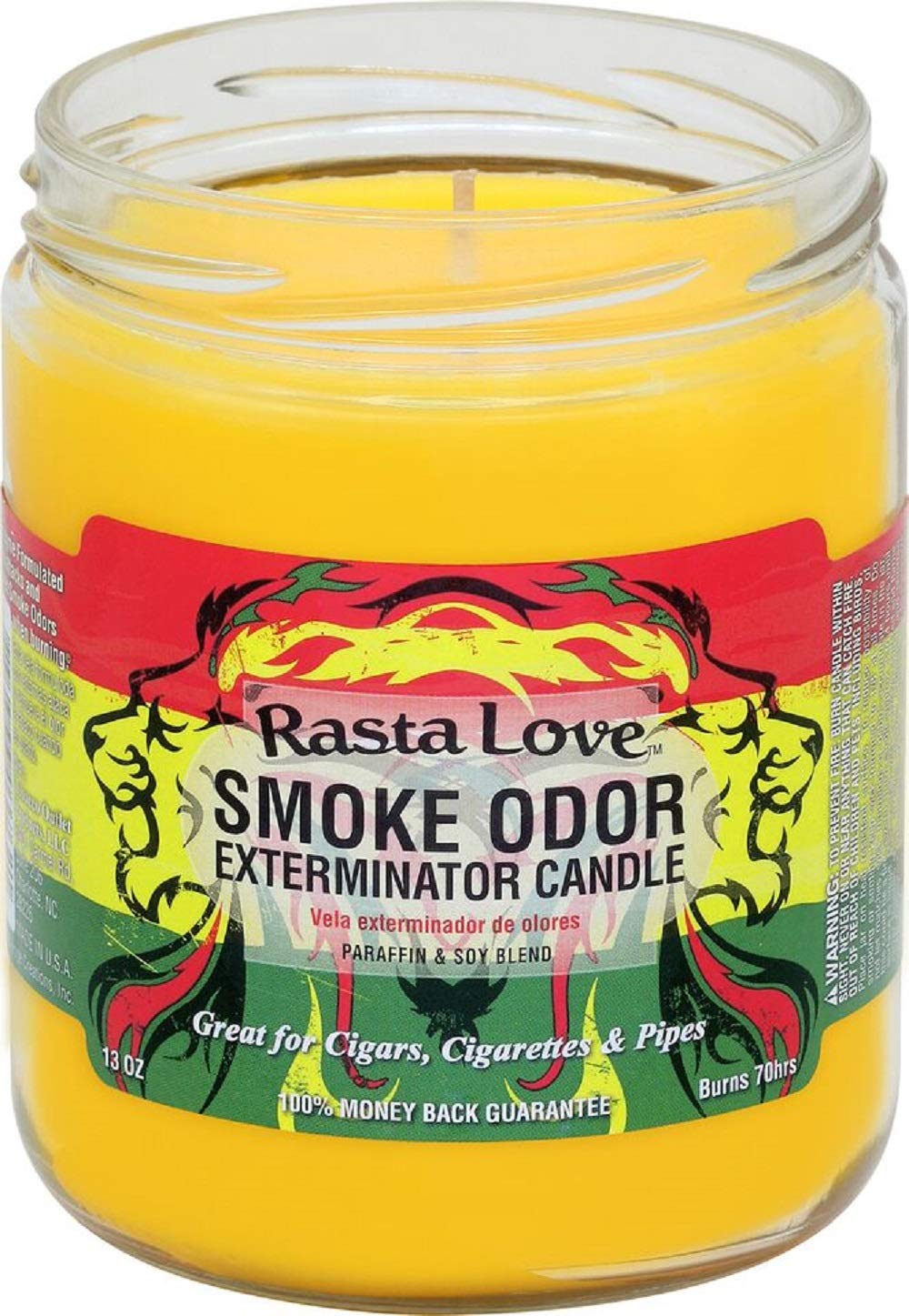 Smoke Odor Exterminator 13oz jar candle in Rasta Love for odor refreshment and ambiance